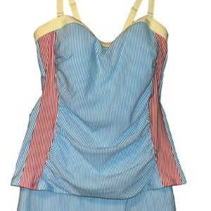 Lands' End Blue and Red Striped Women's Swim Top